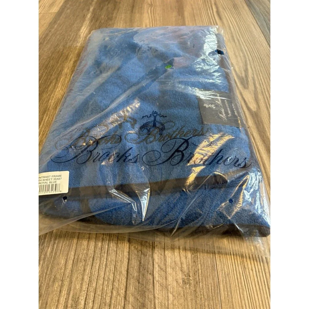 NWT Brooks Brothers Contrast Frame Bath Sheet 35X67 Royal Blue